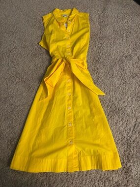 J Crew; Bright Yellow Sleeveless Button-Front Tie-Waist Dress